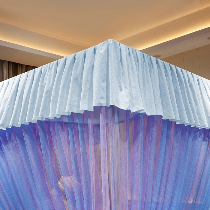 91家纺网 家纺一手货源 找家纺 优雅星家纺 2026新款浪漫花边双层纱落地蚊帐-轻舞盛夏 轻舞盛夏 蓝粉