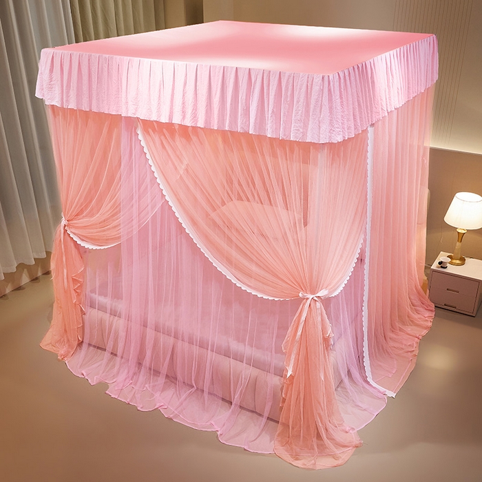 91家纺网 家纺一手货源 找家纺 优雅星家纺 2026新款浪漫花边双层纱落地蚊帐-轻舞盛夏 轻舞盛夏 玉粉