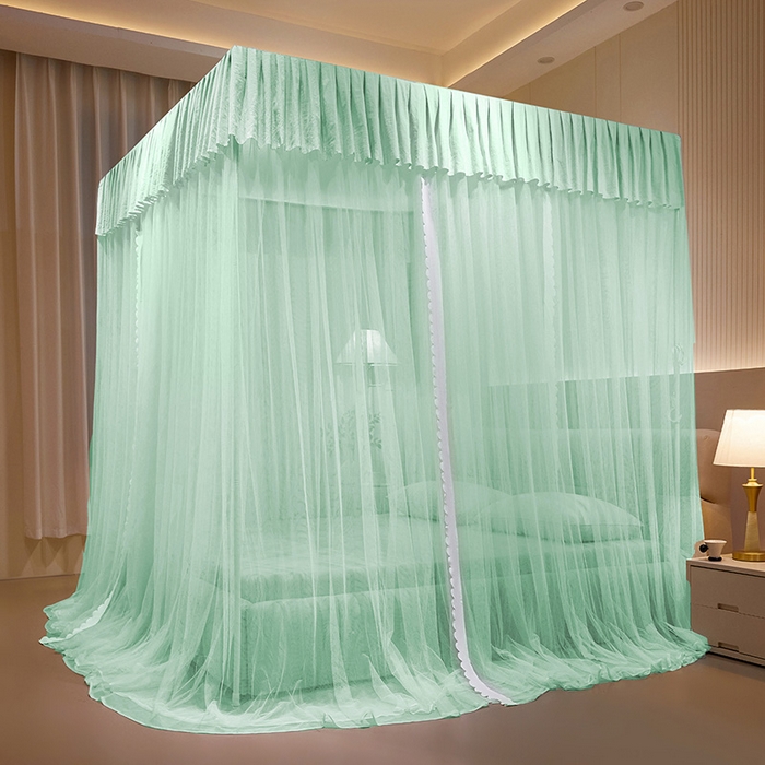 91家纺网 家纺一手货源 找家纺 优雅星家纺 2026新款浪漫花边双层纱落地蚊帐-轻舞盛夏 轻舞盛夏 绿白