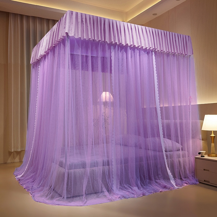 91家纺网 家纺一手货源 找家纺 优雅星家纺 2026新款浪漫花边双层纱落地蚊帐-轻舞盛夏 轻舞盛夏 紫粉