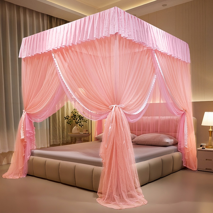 91家纺网 家纺一手货源 找家纺 优雅星家纺 2026新款浪漫花边双层纱落地蚊帐-轻舞盛夏 轻舞盛夏 玉粉