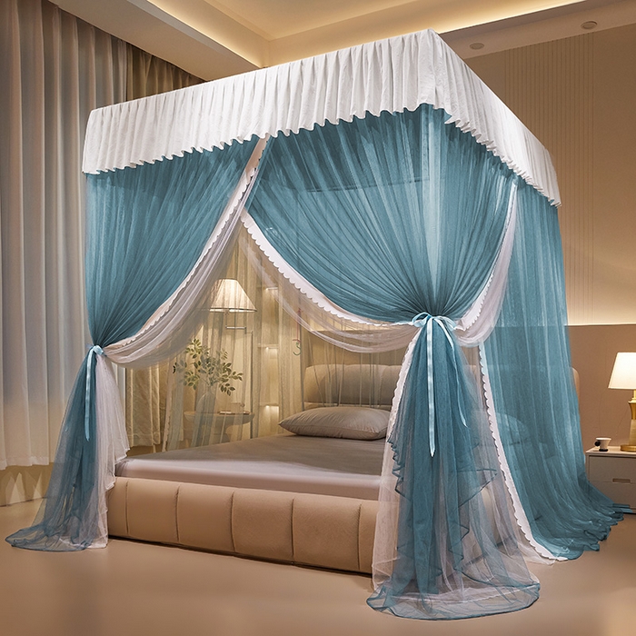 优雅星家纺 2026新款浪漫花边双层纱落地蚊帐-轻舞盛夏 轻舞盛夏 雾蓝白