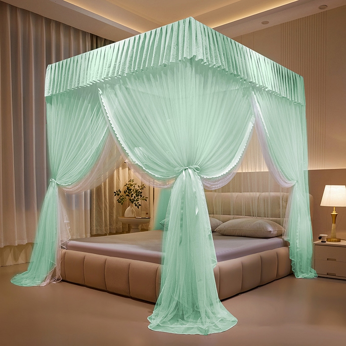 91家纺网 家纺一手货源 找家纺 优雅星家纺 2026新款浪漫花边双层纱落地蚊帐-轻舞盛夏 轻舞盛夏 绿白