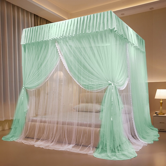 91家纺网 家纺一手货源 找家纺 优雅星家纺 2026新款浪漫花边双层纱落地蚊帐-轻舞盛夏 轻舞盛夏 绿白