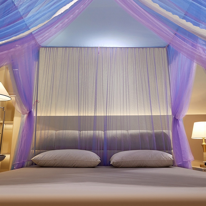 91家纺网 家纺一手货源 找家纺 优雅星家纺 2026新款浪漫花边双层纱落地蚊帐-轻舞盛夏 轻舞盛夏 蓝紫