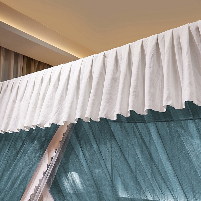 91家纺网 家纺一手货源 找家纺 优雅星家纺 2026新款浪漫花边双层纱落地蚊帐-轻舞盛夏 轻舞盛夏 雾蓝白