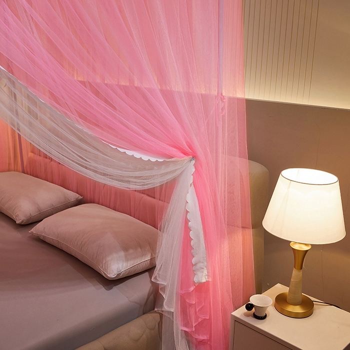 91家纺网 家纺一手货源 找家纺 优雅星家纺 2026新款浪漫花边双层纱落地蚊帐-轻舞盛夏 轻舞盛夏 粉白