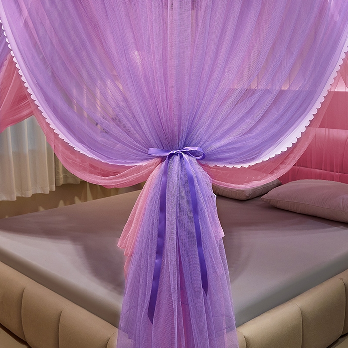 91家纺网 家纺一手货源 找家纺 优雅星家纺 2026新款浪漫花边双层纱落地蚊帐-轻舞盛夏 轻舞盛夏 紫粉