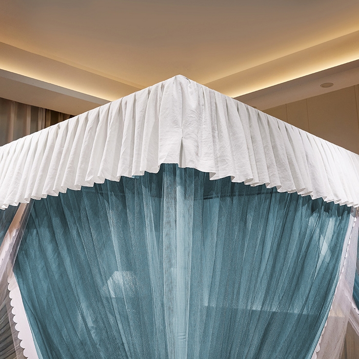 91家纺网 家纺一手货源 找家纺 优雅星家纺 2026新款浪漫花边双层纱落地蚊帐-轻舞盛夏 轻舞盛夏 雾蓝白