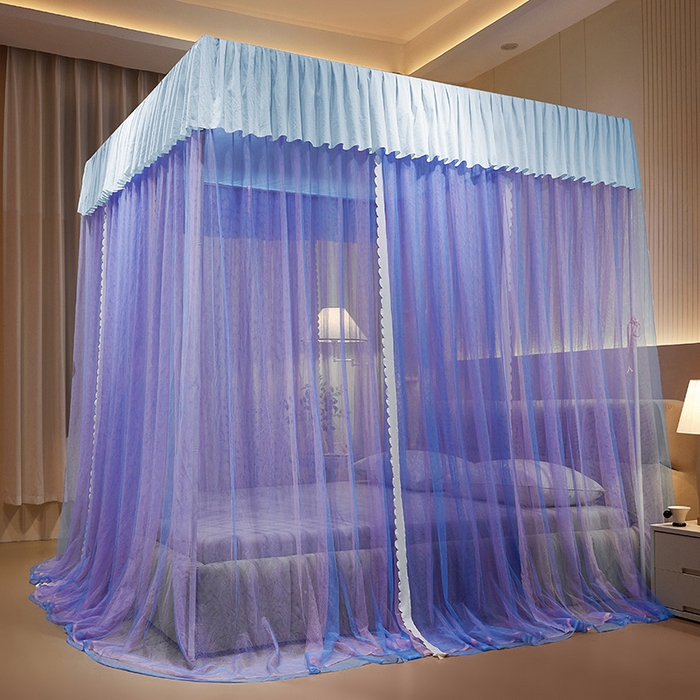 91家纺网 家纺一手货源 找家纺 优雅星家纺 2026新款浪漫花边双层纱落地蚊帐-轻舞盛夏 轻舞盛夏 蓝粉