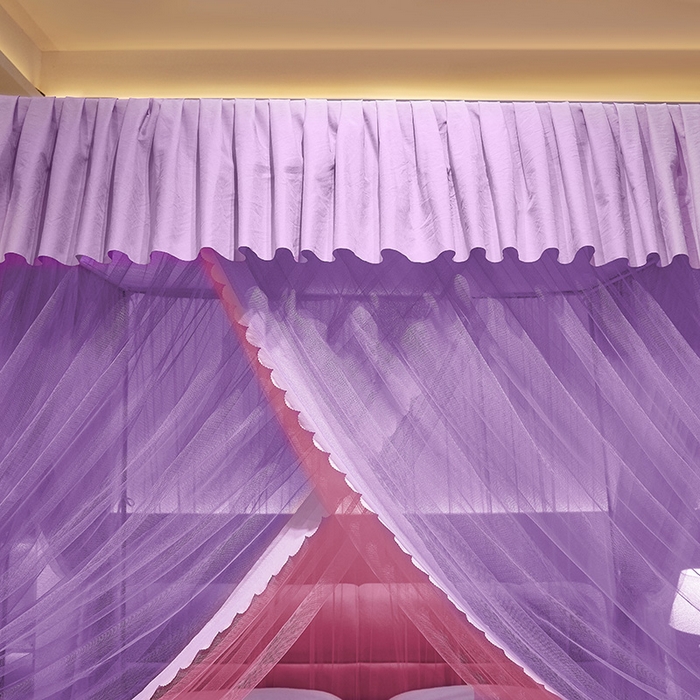 91家纺网 家纺一手货源 找家纺 优雅星家纺 2026新款浪漫花边双层纱落地蚊帐-轻舞盛夏 轻舞盛夏 紫粉