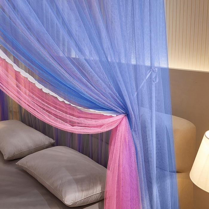 91家纺网 家纺一手货源 找家纺 优雅星家纺 2026新款浪漫花边双层纱落地蚊帐-轻舞盛夏 轻舞盛夏 蓝粉