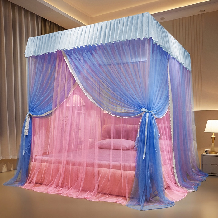 91家纺网 家纺一手货源 找家纺 优雅星家纺 2026新款浪漫花边双层纱落地蚊帐-轻舞盛夏 轻舞盛夏 蓝粉