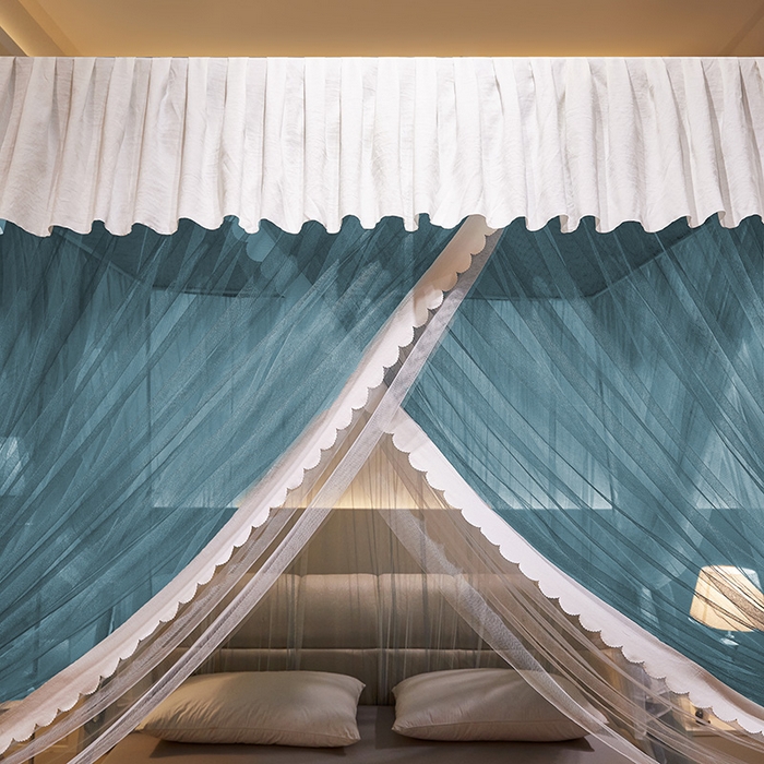 91家纺网 家纺一手货源 找家纺 优雅星家纺 2026新款浪漫花边双层纱落地蚊帐-轻舞盛夏 轻舞盛夏 雾蓝白