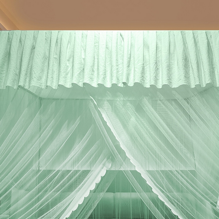 91家纺网 家纺一手货源 找家纺 优雅星家纺 2026新款浪漫花边双层纱落地蚊帐-轻舞盛夏 轻舞盛夏 绿白