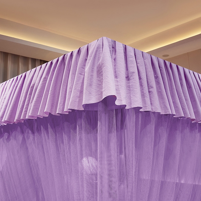 91家纺网 家纺一手货源 找家纺 优雅星家纺 2026新款浪漫花边双层纱落地蚊帐-轻舞盛夏 轻舞盛夏 紫粉