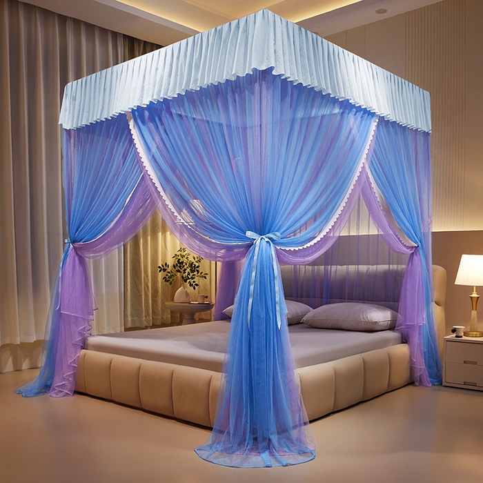 91家纺网 家纺一手货源 找家纺 优雅星家纺 2026新款浪漫花边双层纱落地蚊帐-轻舞盛夏 轻舞盛夏 蓝紫