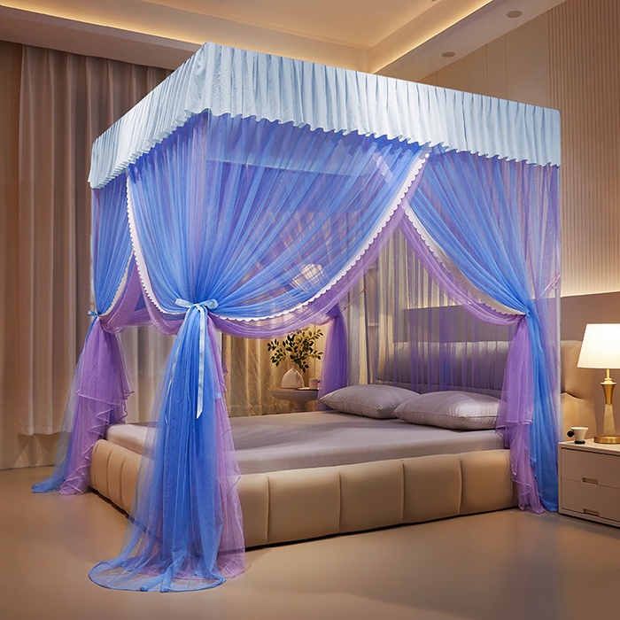 91家纺网 家纺一手货源 找家纺 优雅星家纺 2026新款浪漫花边双层纱落地蚊帐-轻舞盛夏 轻舞盛夏 蓝紫