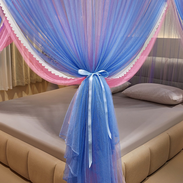 91家纺网 家纺一手货源 找家纺 优雅星家纺 2026新款浪漫花边双层纱落地蚊帐-轻舞盛夏 轻舞盛夏 蓝粉