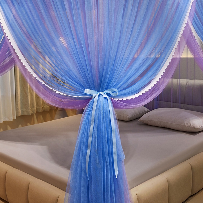 91家纺网 家纺一手货源 找家纺 优雅星家纺 2026新款浪漫花边双层纱落地蚊帐-轻舞盛夏 轻舞盛夏 蓝紫