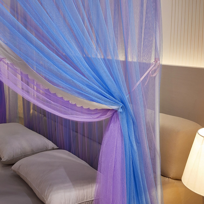 91家纺网 家纺一手货源 找家纺 优雅星家纺 2026新款浪漫花边双层纱落地蚊帐-轻舞盛夏 轻舞盛夏 蓝紫