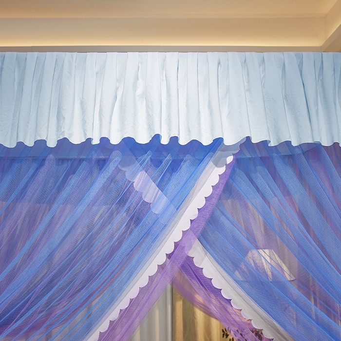 91家纺网 家纺一手货源 找家纺 优雅星家纺 2026新款浪漫花边双层纱落地蚊帐-轻舞盛夏 轻舞盛夏 蓝紫