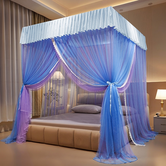 优雅星家纺 2026新款浪漫花边双层纱落地蚊帐-轻舞盛夏 轻舞盛夏 蓝紫