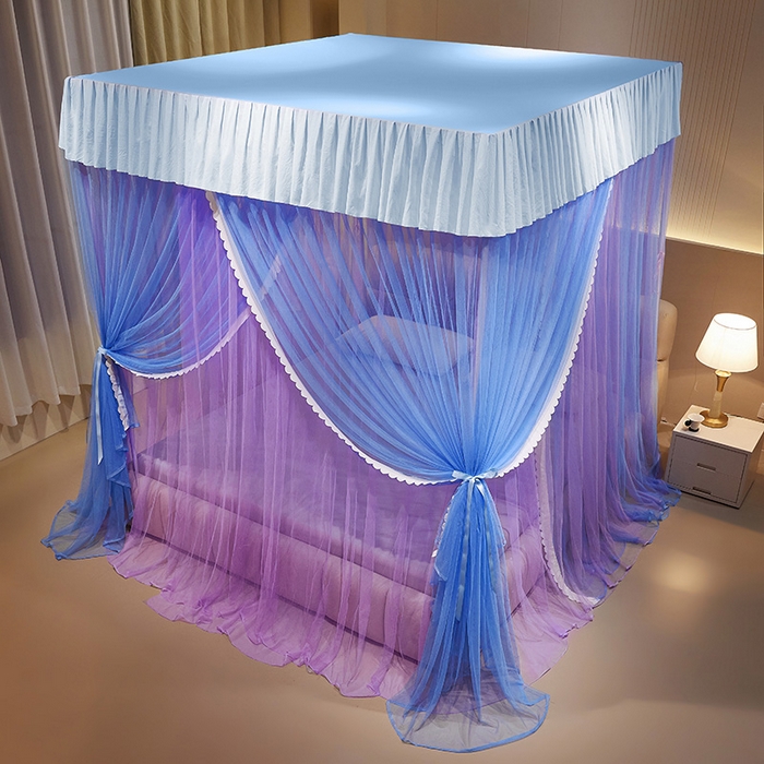 91家纺网 家纺一手货源 找家纺 优雅星家纺 2026新款浪漫花边双层纱落地蚊帐-轻舞盛夏 轻舞盛夏 蓝紫