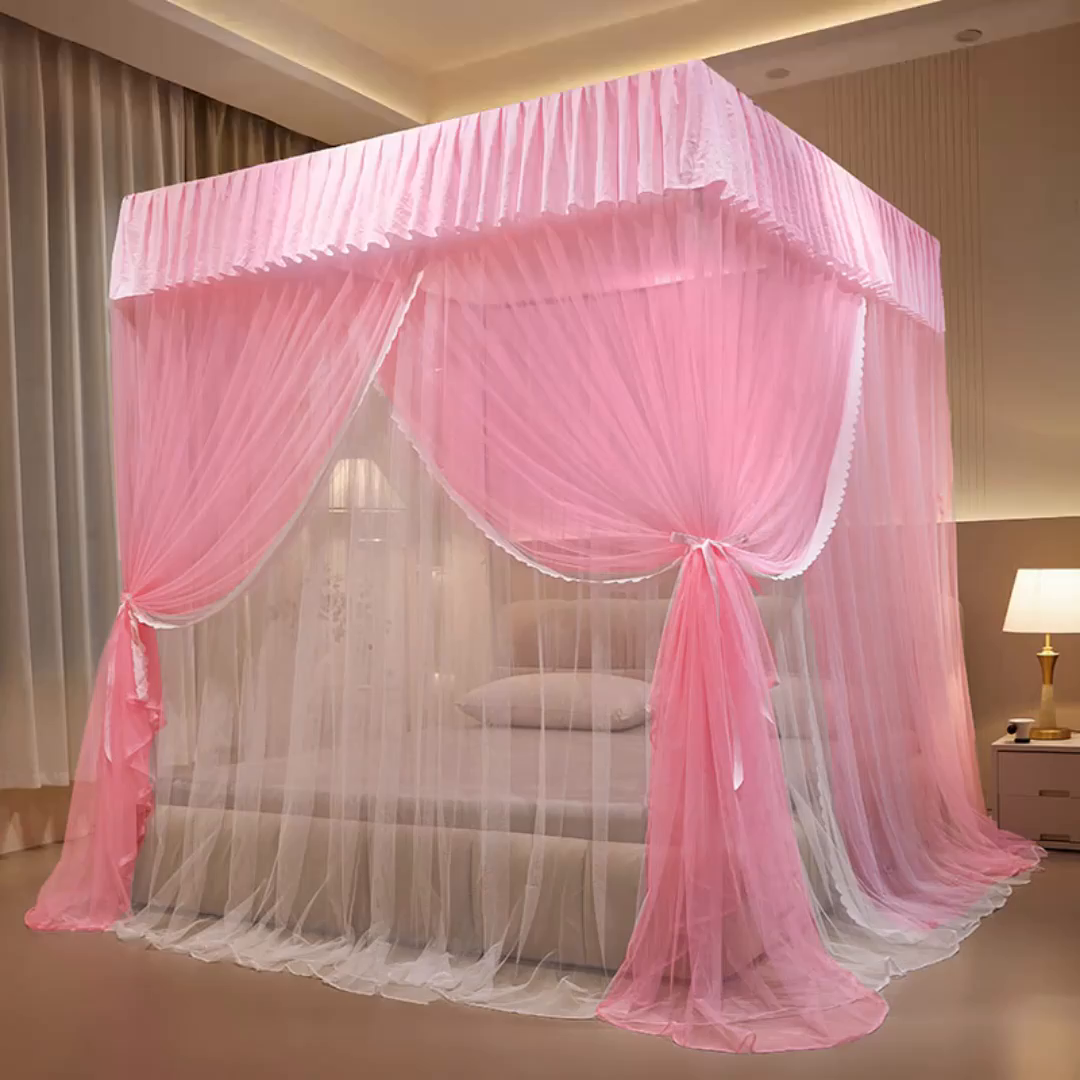 91家纺网 家纺一手货源 找家纺 （总）优雅星家纺 2026新款浪漫花边双层纱落地蚊帐-轻舞盛夏