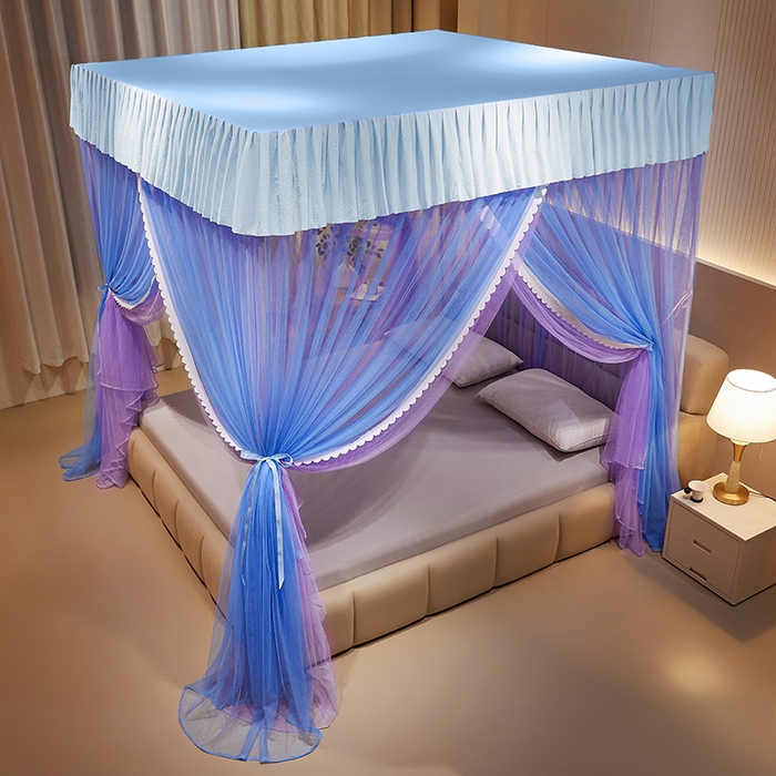 91家纺网 家纺一手货源 找家纺 优雅星家纺 2026新款浪漫花边双层纱落地蚊帐-轻舞盛夏 轻舞盛夏 蓝紫