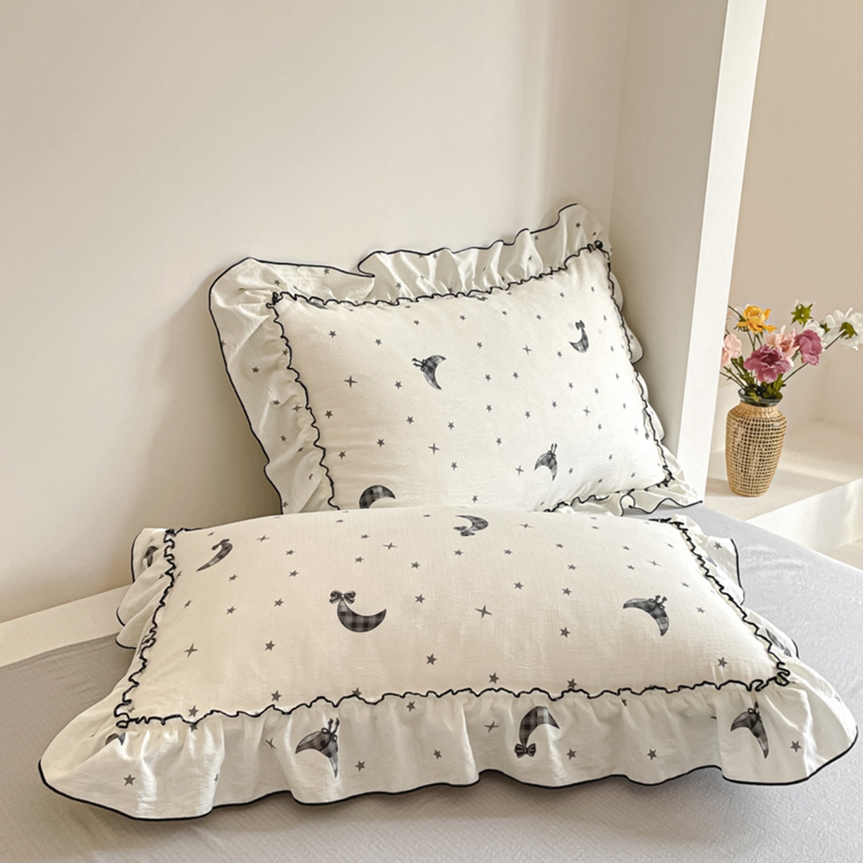 91家纺网 家纺一手货源 找家纺 柒月家居 2026新款法式赫本皱皱纱花边四件套 玛卡巴卡