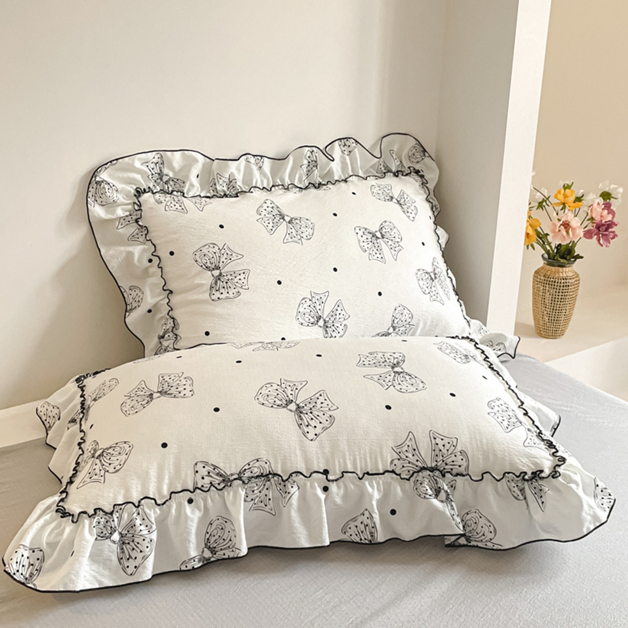 91家纺网 家纺一手货源 找家纺 柒月家居 2026新款法式赫本皱皱纱花边四件套 柔心结