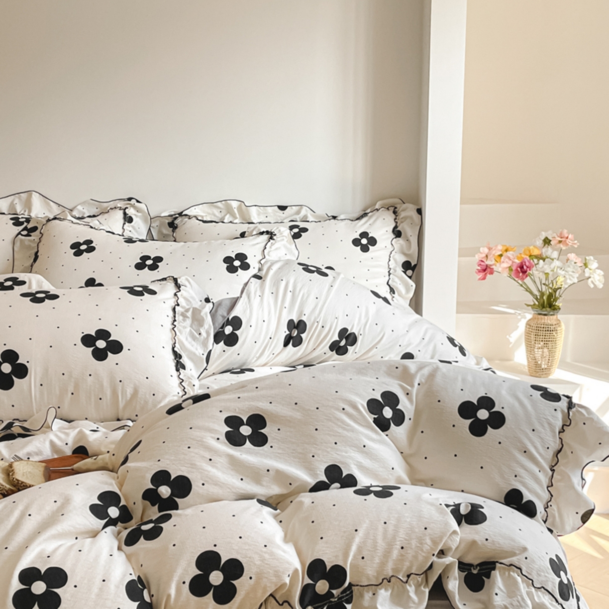 91家纺网 家纺一手货源 找家纺 柒月家居 2026新款法式赫本皱皱纱花边四件套 宝格丽曼