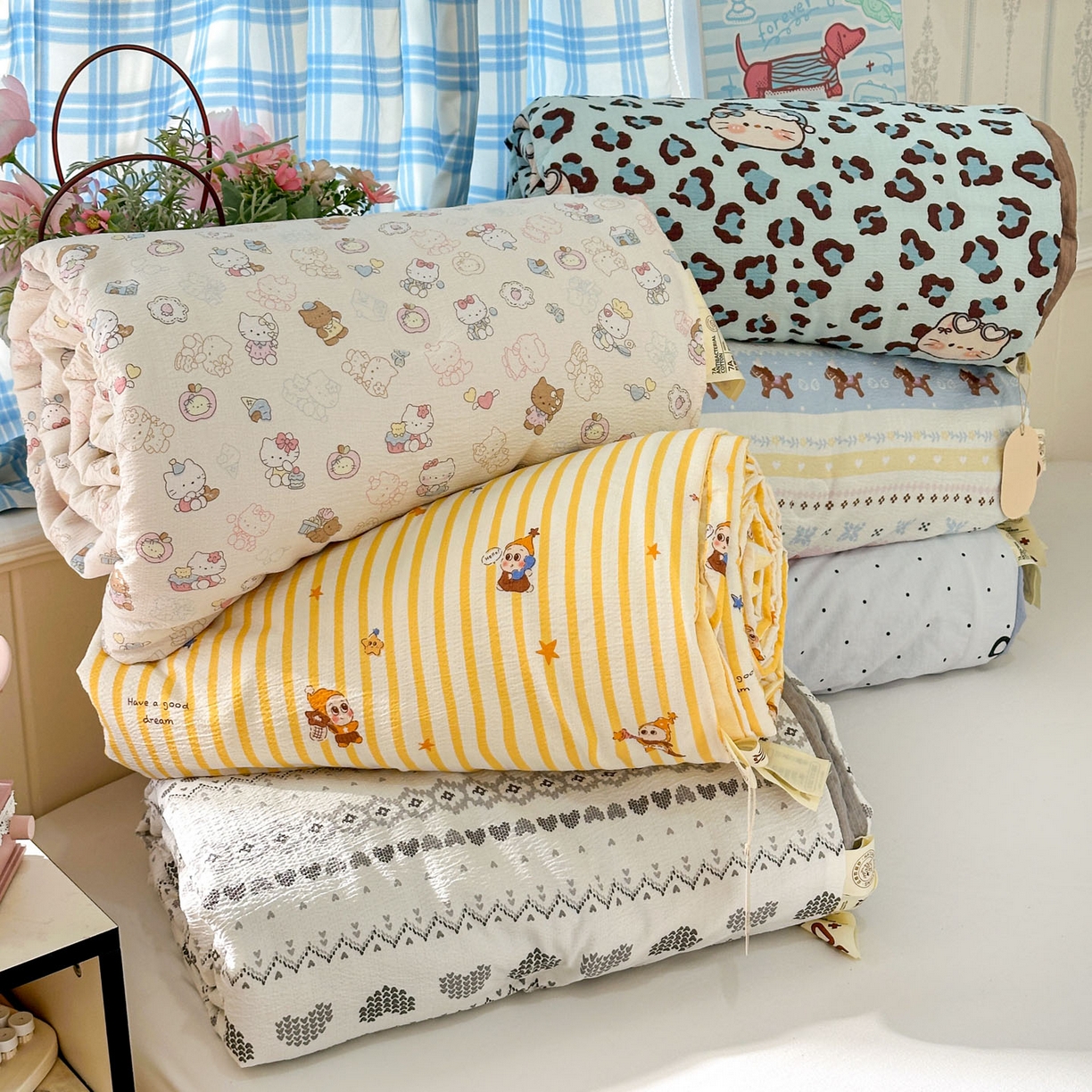 91家纺网 家纺一手货源 找家纺 （总）N先生+V 13814689556 发大图/买家秀 2026春夏新款A类泡芙双层纱夏被系列夏凉被空调被