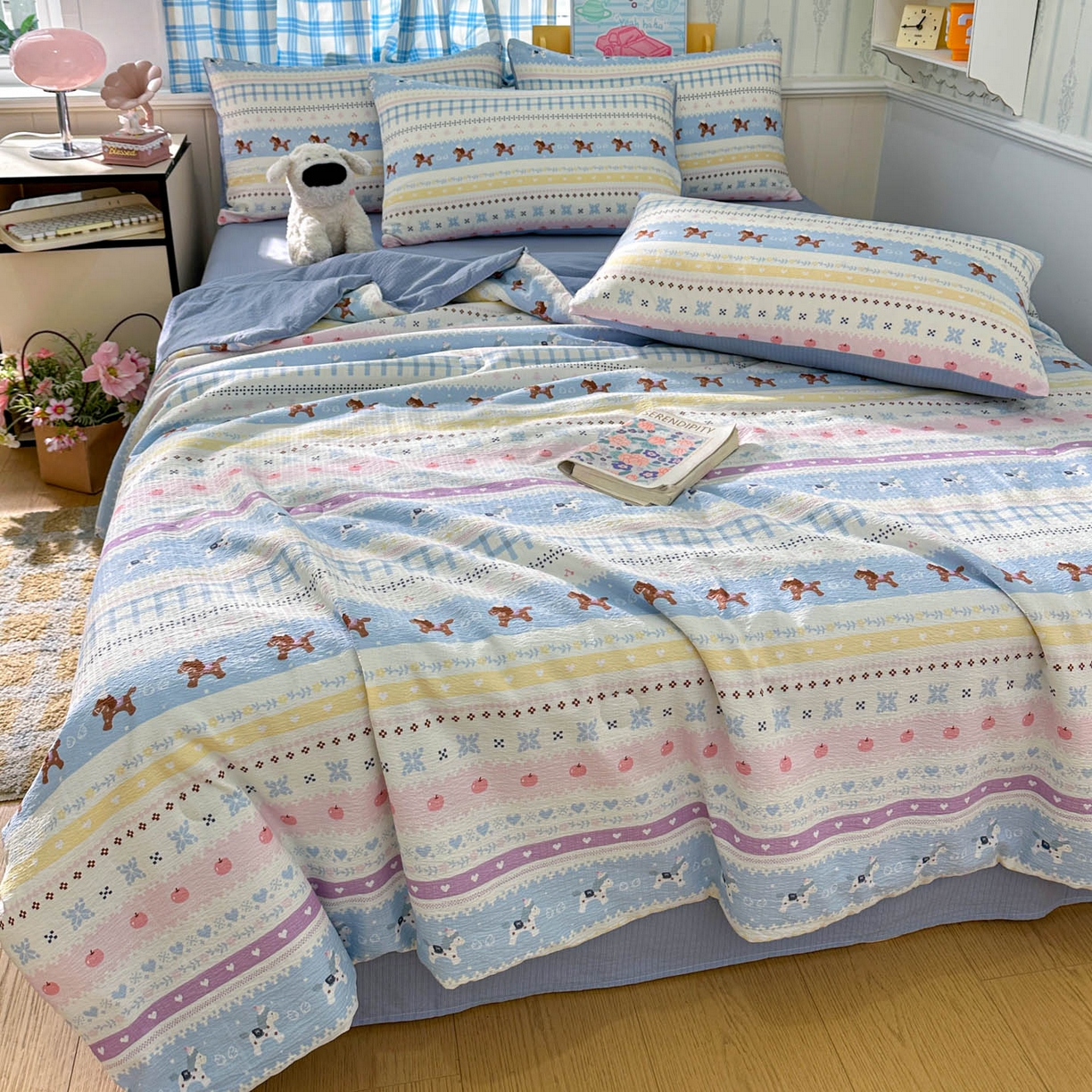 91家纺网 家纺一手货源 找家纺 N先生+V 13814689556 发大图/买家秀 2026春夏新款A类泡芙双层纱夏被系列夏凉被空调被 旋转木马（夏被）