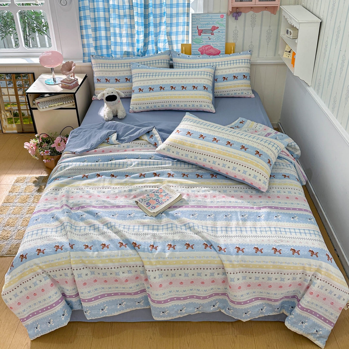 91家纺网 家纺一手货源 找家纺 N先生+V 13814689556 发大图/买家秀 2026春夏新款A类泡芙双层纱夏被系列夏凉被空调被 旋转木马（夏被）