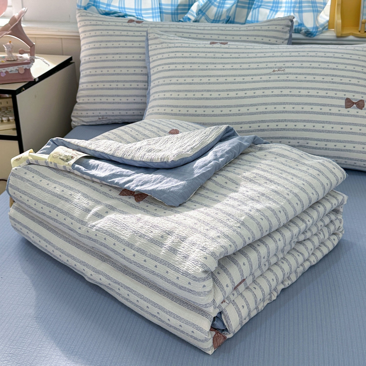 N先生+V 13814689556 发大图/买家秀 2026春夏新款A类泡芙双层纱夏被系列夏凉被空调被 可颂（夏被）