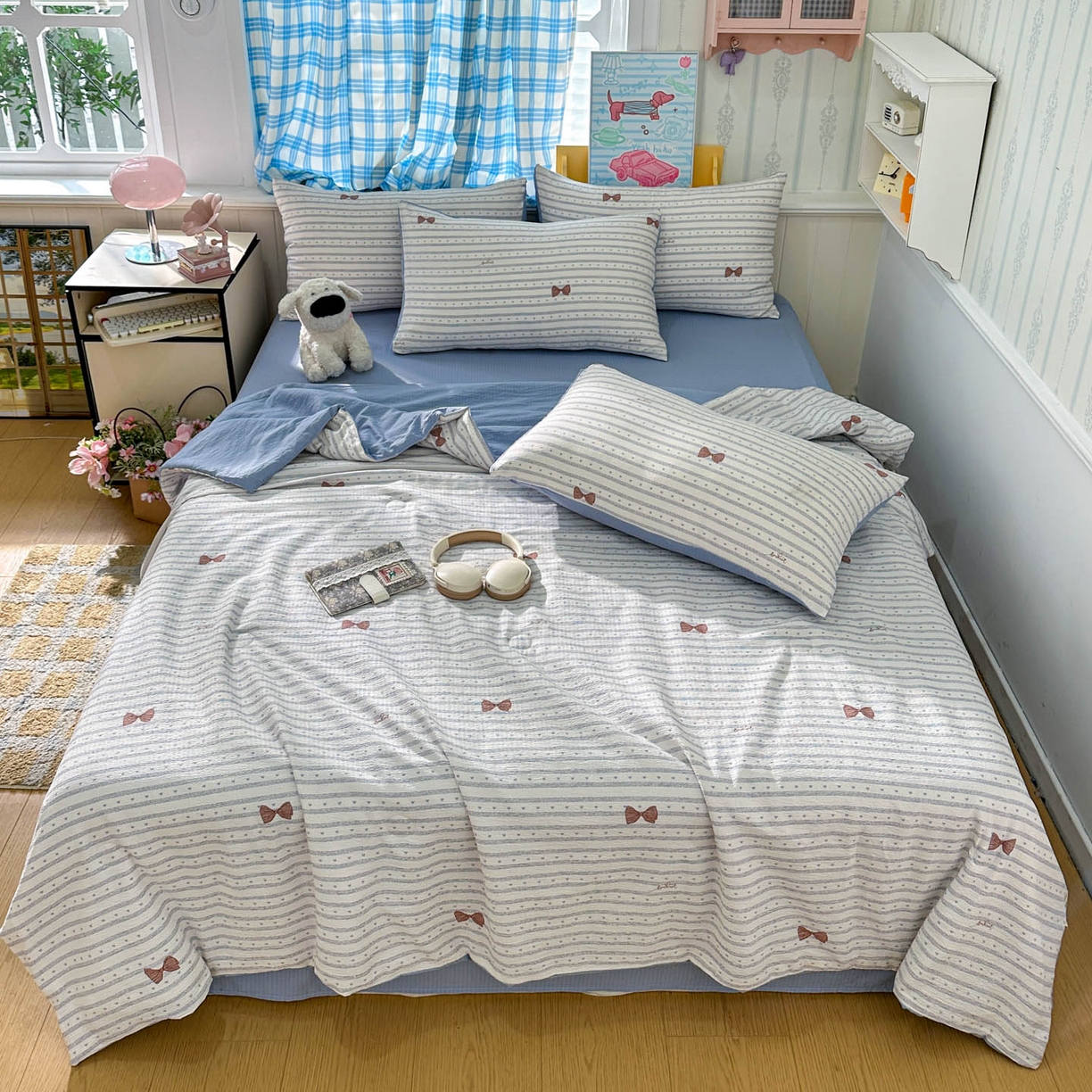 91家纺网 家纺一手货源 找家纺 N先生+V 13814689556 发大图/买家秀 2026春夏新款A类泡芙双层纱夏被系列夏凉被空调被 可颂（夏被）