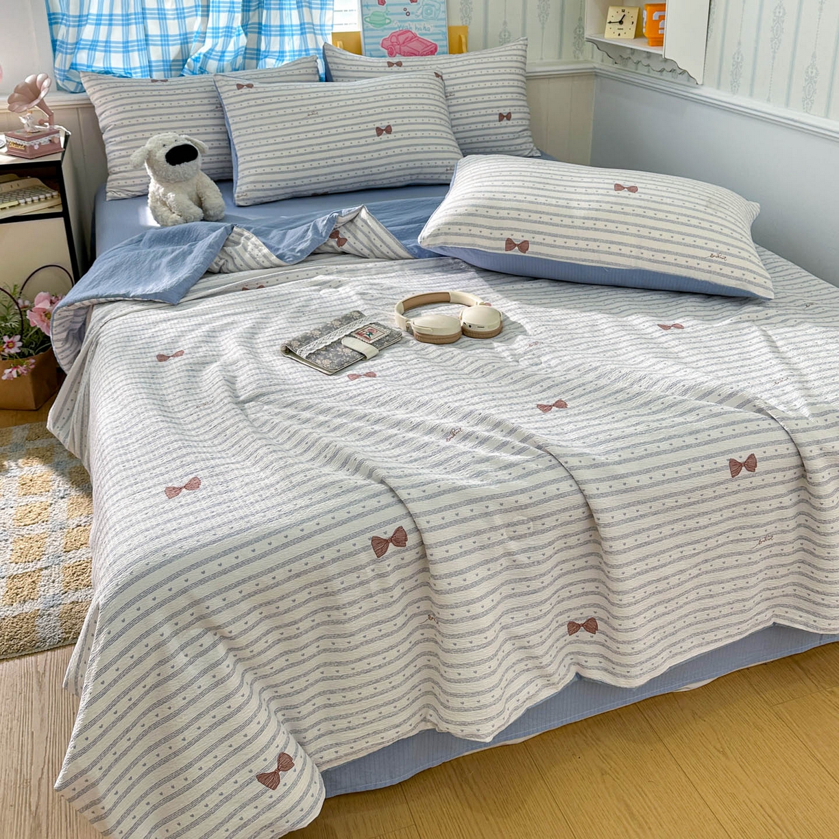 91家纺网 家纺一手货源 找家纺 N先生+V 13814689556 发大图/买家秀 2026春夏新款A类泡芙双层纱夏被系列夏凉被空调被 可颂（夏被）