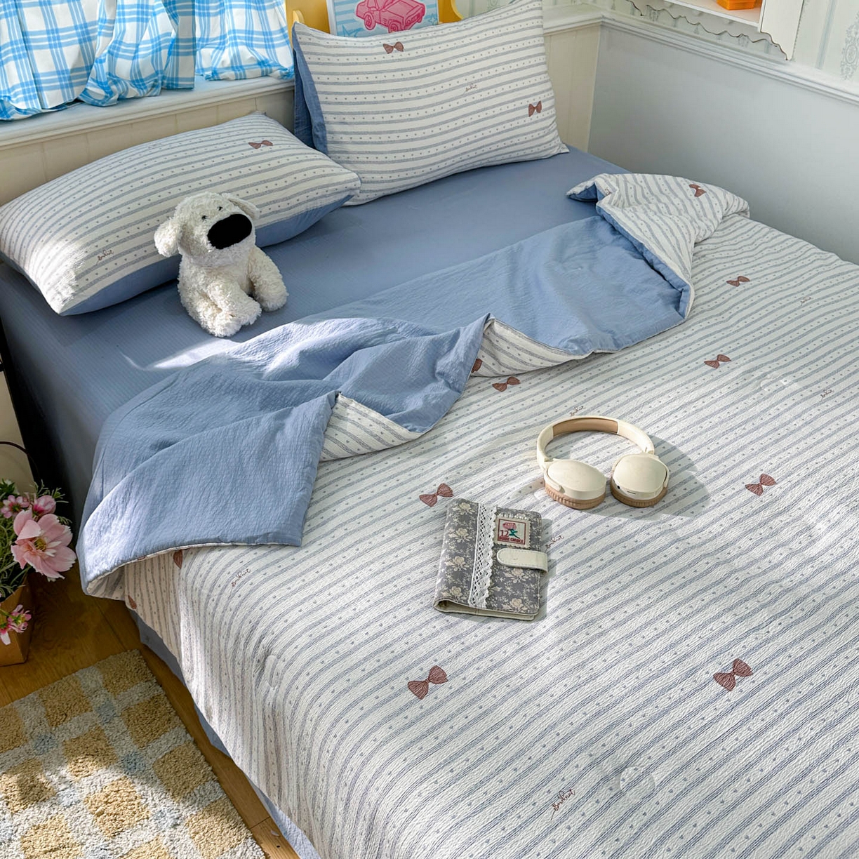 91家纺网 家纺一手货源 找家纺 N先生+V 13814689556 发大图/买家秀 2026春夏新款A类泡芙双层纱夏被系列夏凉被空调被 可颂（夏被）