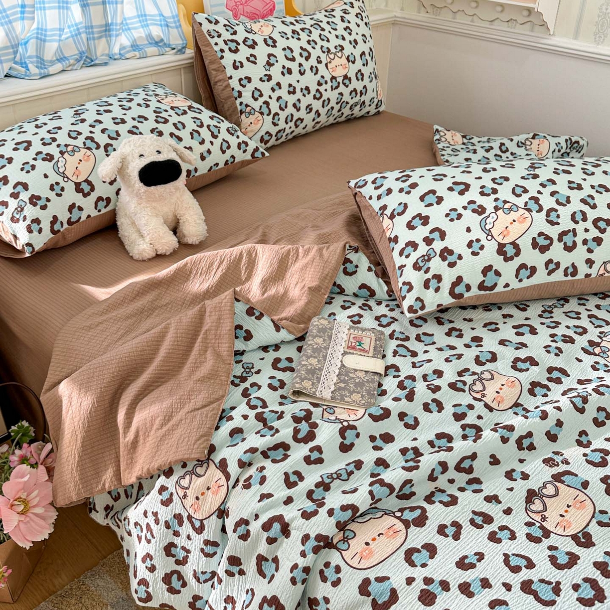 91家纺网 家纺一手货源 找家纺 N先生+V 13814689556 发大图/买家秀 2026春夏新款A类泡芙双层纱夏被系列夏凉被空调被 豹纹猫咪(夏被）