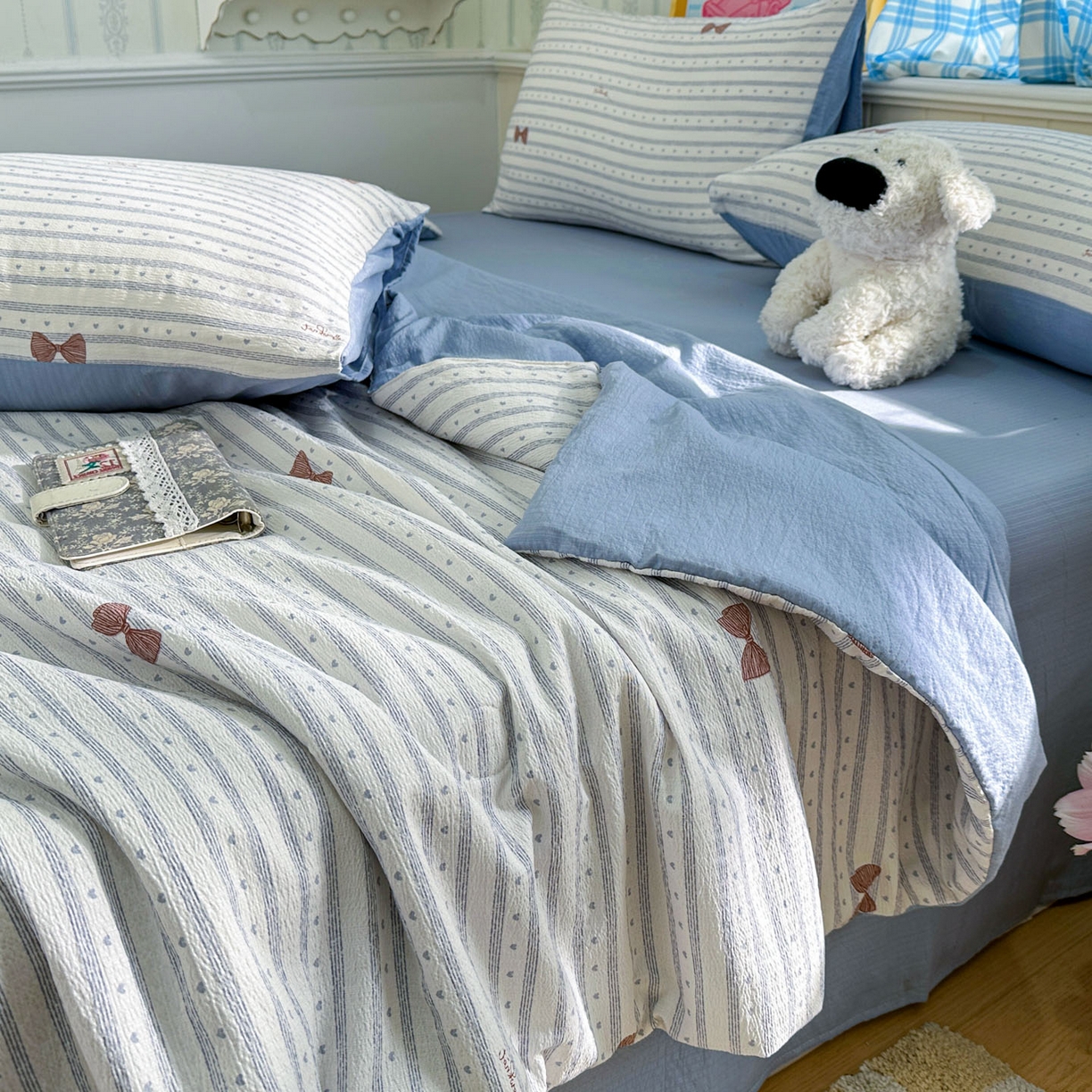 91家纺网 家纺一手货源 找家纺 N先生+V 13814689556 发大图/买家秀 2026春夏新款A类泡芙双层纱夏被系列夏凉被空调被 可颂（夏被）