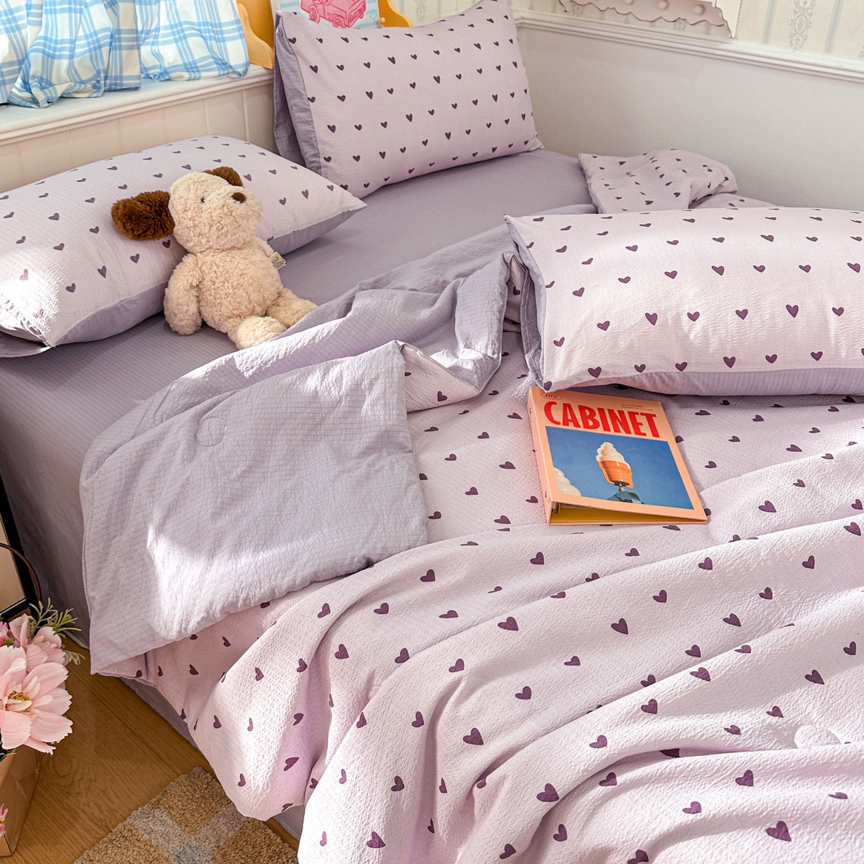 91家纺网 家纺一手货源 找家纺 N先生+V 13814689556 发大图/买家秀 2026春夏新款A类泡芙双层纱夏被系列夏凉被空调被 紫色心情（夏被）