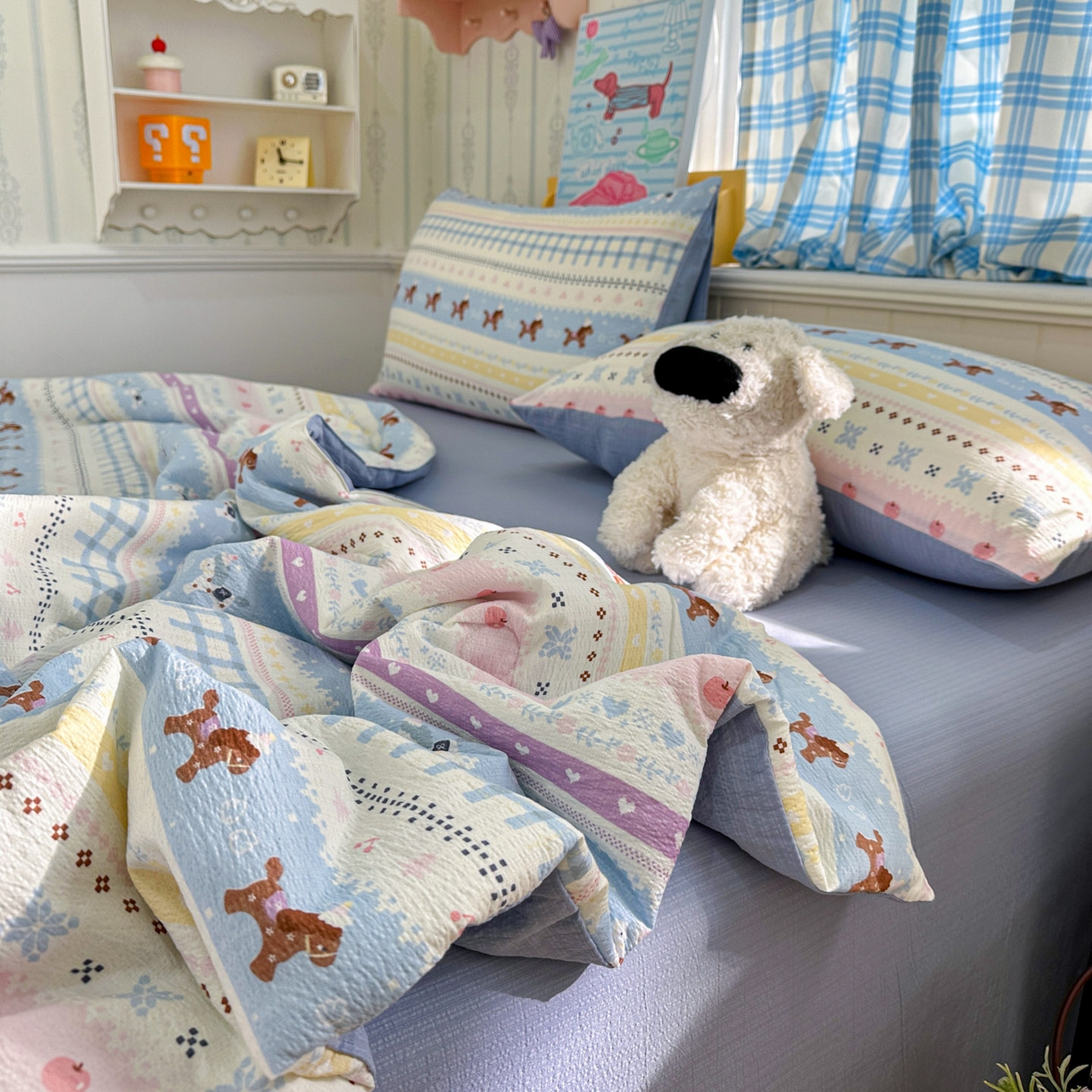 91家纺网 家纺一手货源 找家纺 N先生+V 13814689556 发大图/买家秀 2026春夏新款A类泡芙双层纱夏被系列夏凉被空调被 旋转木马（夏被）