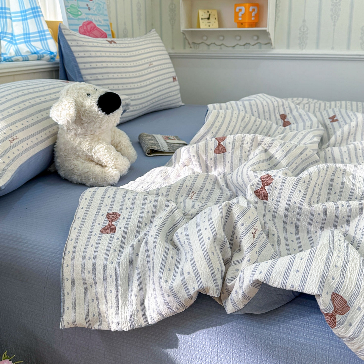 91家纺网 家纺一手货源 找家纺 N先生+V 13814689556 发大图/买家秀 2026春夏新款A类泡芙双层纱夏被系列夏凉被空调被 可颂（夏被）