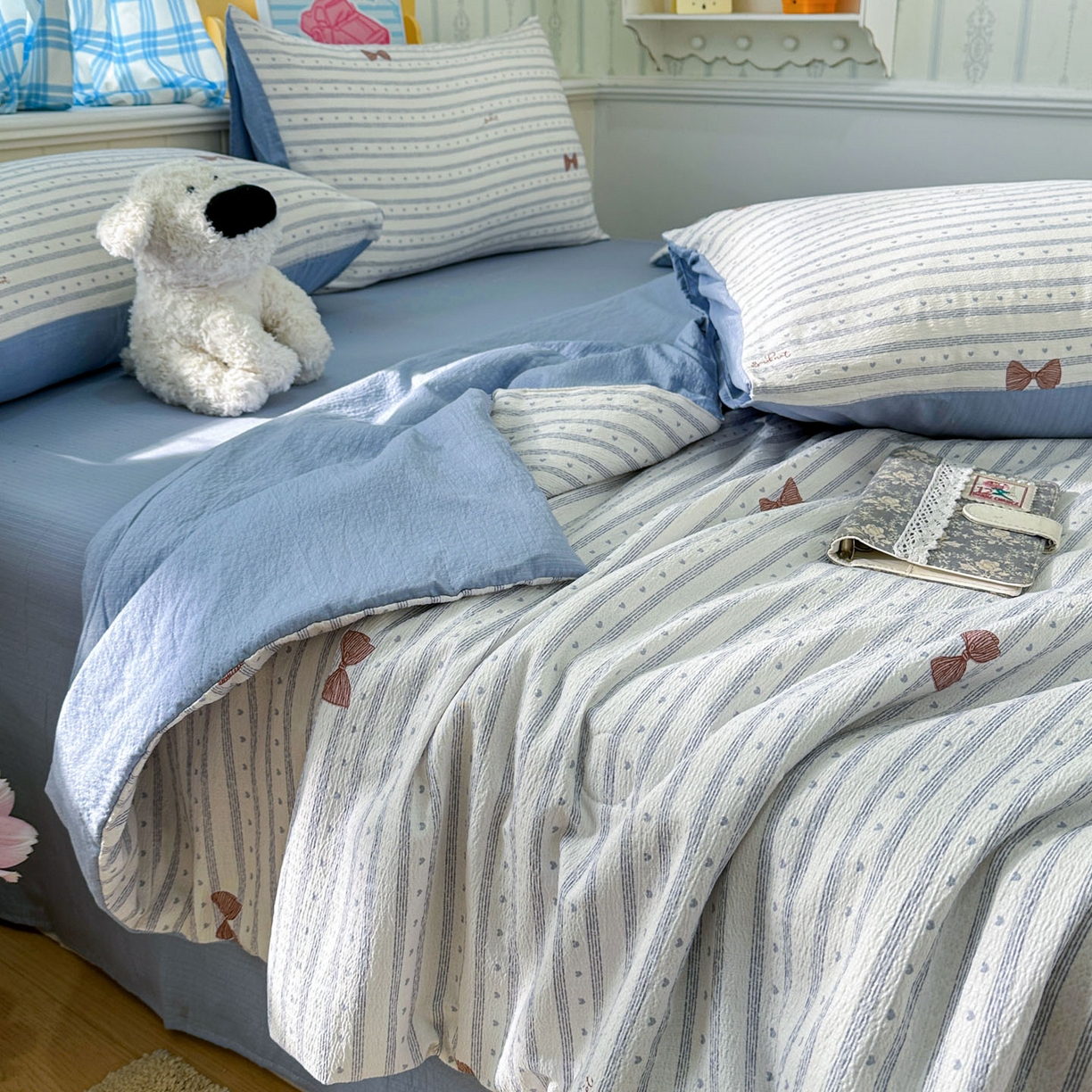 91家纺网 家纺一手货源 找家纺 N先生+V 13814689556 发大图/买家秀 2026春夏新款A类泡芙双层纱夏被系列夏凉被空调被 可颂（夏被）