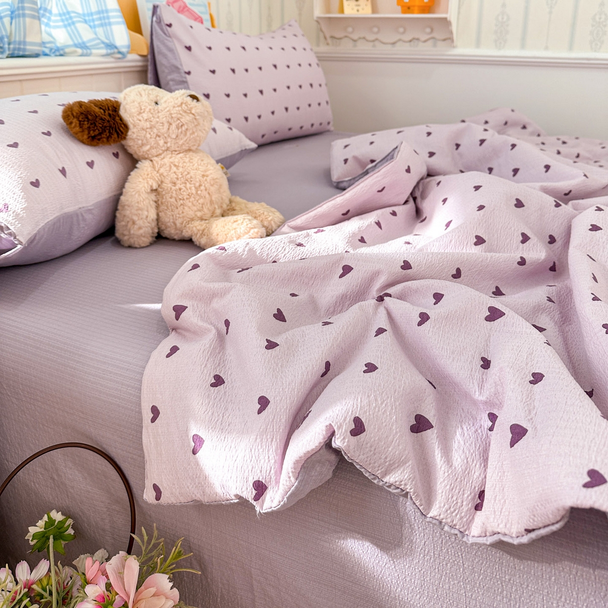 91家纺网 家纺一手货源 找家纺 N先生+V 13814689556 发大图/买家秀 2026春夏新款A类泡芙双层纱夏被系列夏凉被空调被 紫色心情（夏被）