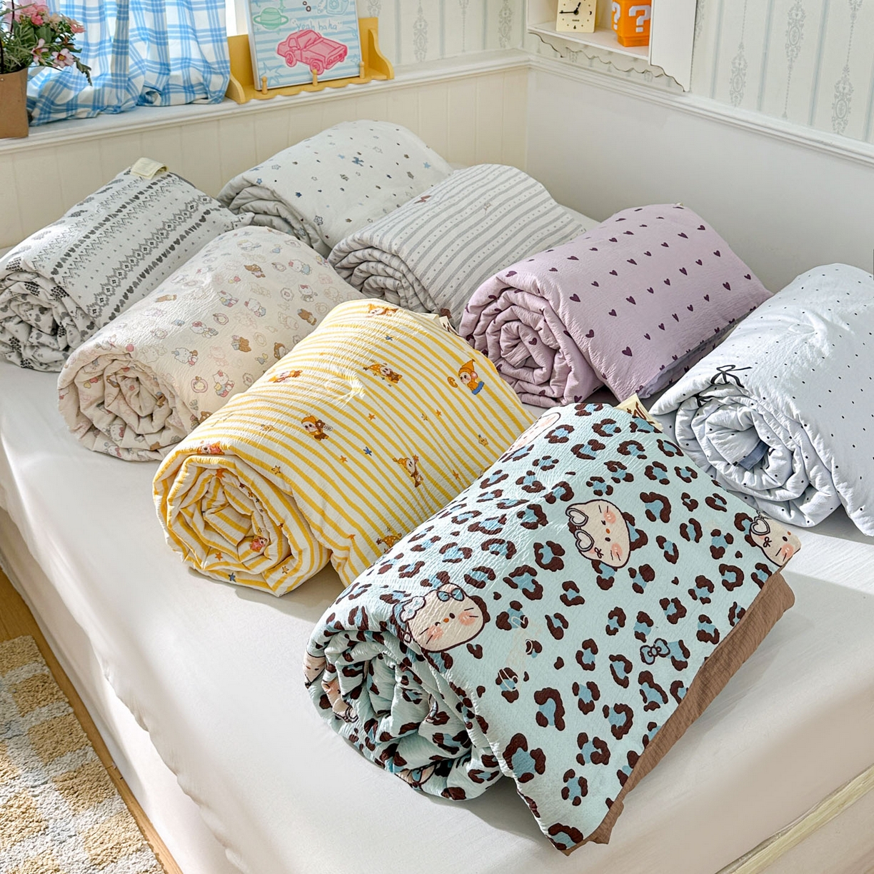 91家纺网 家纺一手货源 找家纺 N先生+V 13814689556 发大图/买家秀 2026春夏新款A类泡芙双层纱夏被系列夏凉被空调被 组合图仅供展示不可下单