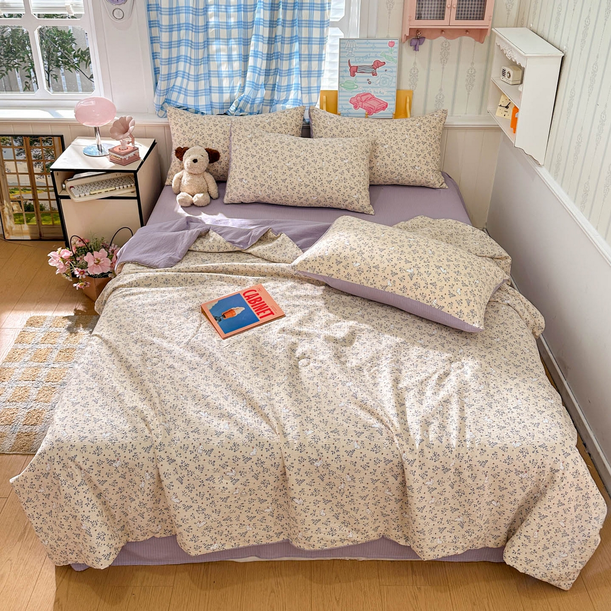 91家纺网 家纺一手货源 找家纺 N先生+V 13814689556 发大图/买家秀 2026春夏新款A类泡芙双层纱夏被系列夏凉被空调被 花园兔（夏被）