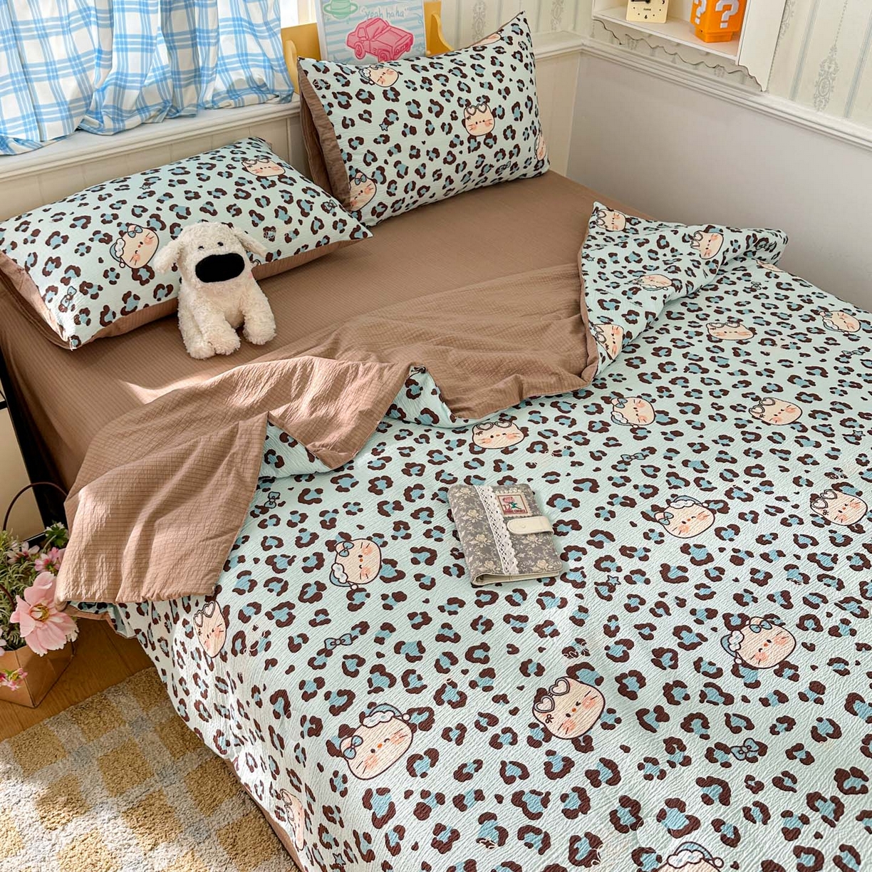 91家纺网 家纺一手货源 找家纺 N先生+V 13814689556 发大图/买家秀 2026春夏新款A类泡芙双层纱夏被系列夏凉被空调被 豹纹猫咪(夏被）